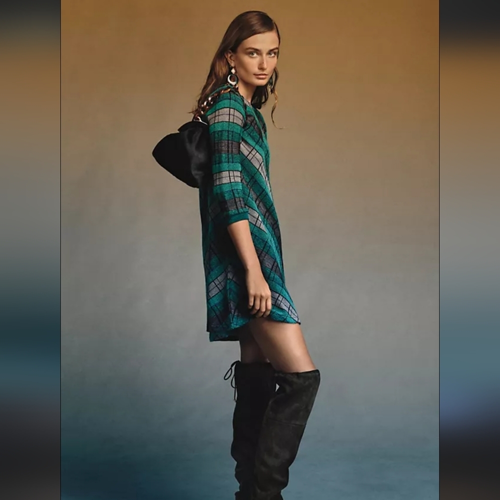 Aldo Martins Green Plaid Mohair Wool Sweater Dress‎ Size US Small Anthropologie